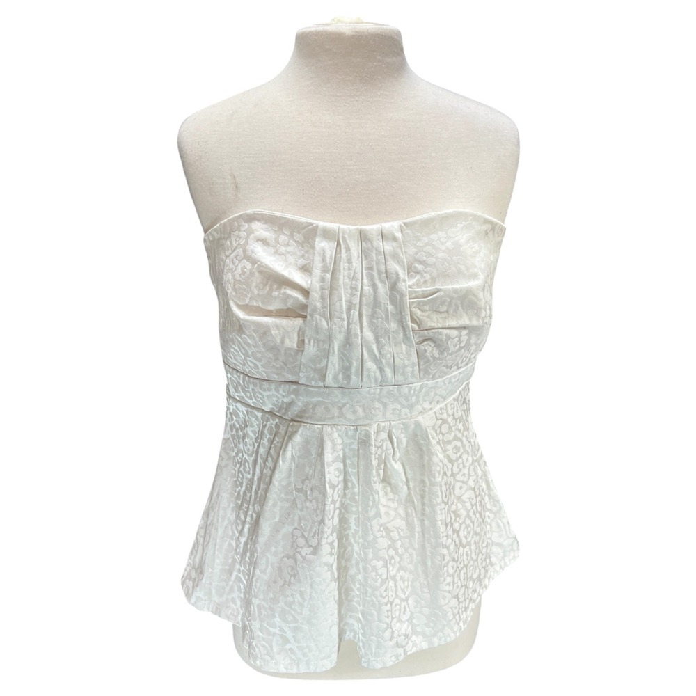 Studio Y White Leopard Jacquard Strapless Peplum Top XL Y2K Club Coquette Corset